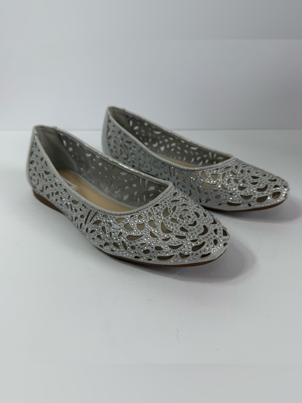 Alex Marie Altana Silver Sparkle Rhinestone Laser Cut Ballet Flats 7.5
